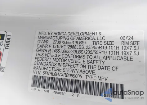 2024 Honda Odyssey Sport from USA, damaged, VIN 5FNRL6H7XRB069005